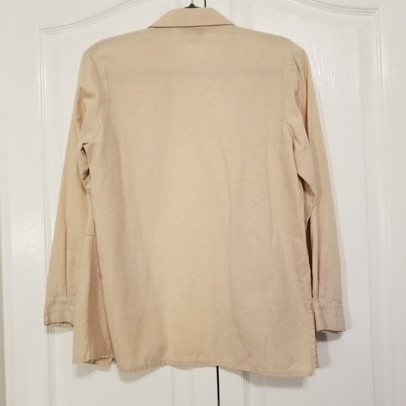 Vintage Cotton/Linen Blend Beige Button up Women Top Long Sleeve Small Haggar - Picture 3 of 11